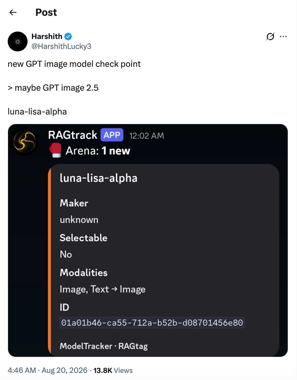 Harshith’s “maybe GPT image 2.5” X post screenshot
