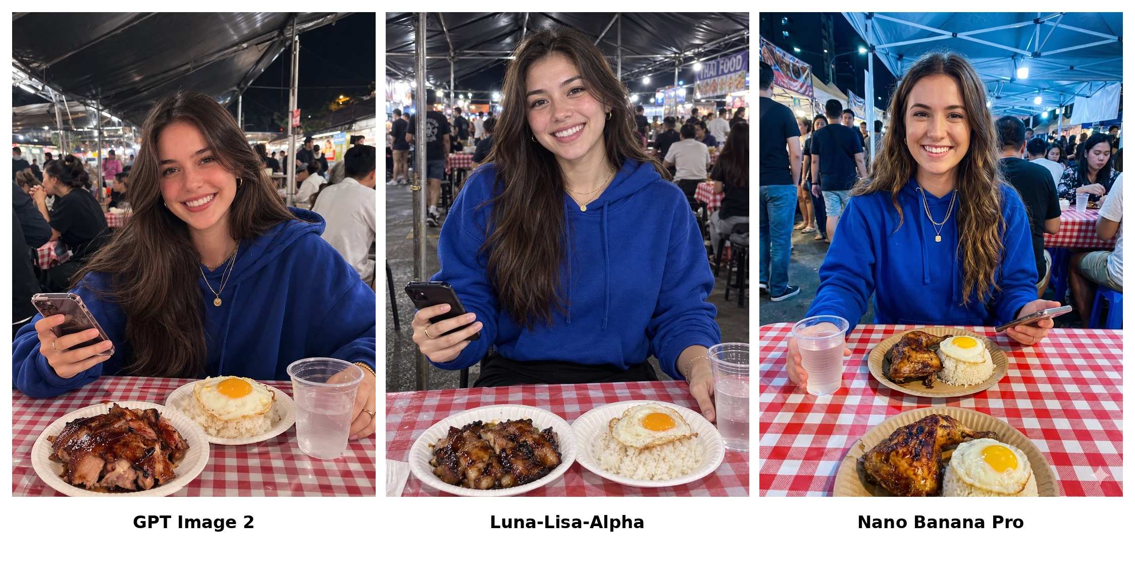 GPT Image 2 vs Luna-Lisa-Alpha vs Nano Banana Pro comparison