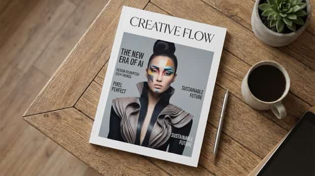 Top-down view of a modern magazine cover with perfect typography and layout generated by GPT Image 1.5.