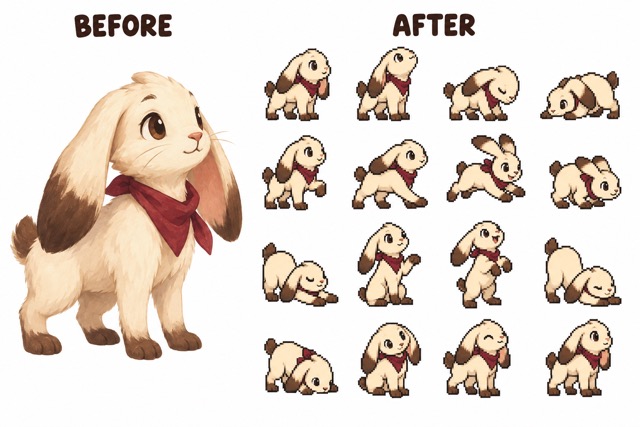 Give Your 2D pixel art character sheet Expressive Poses