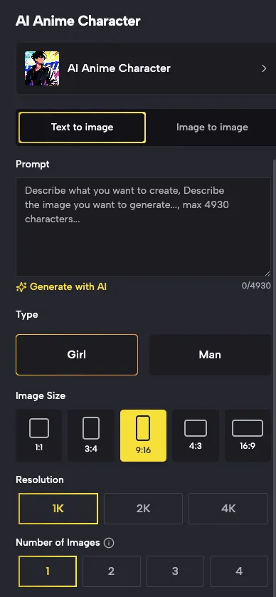 Simple Description or Upload Image - Start Your AI Anime Character Journey