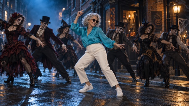 Silver-Haired Woman Dancing In Sunglasses