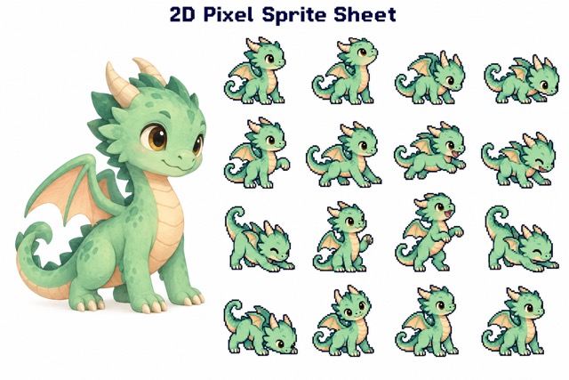 Create a 2D pixel sprite sheet With Personality
