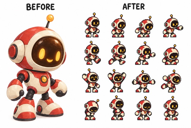 Create a Retro 2D pixel sprite sheet Look