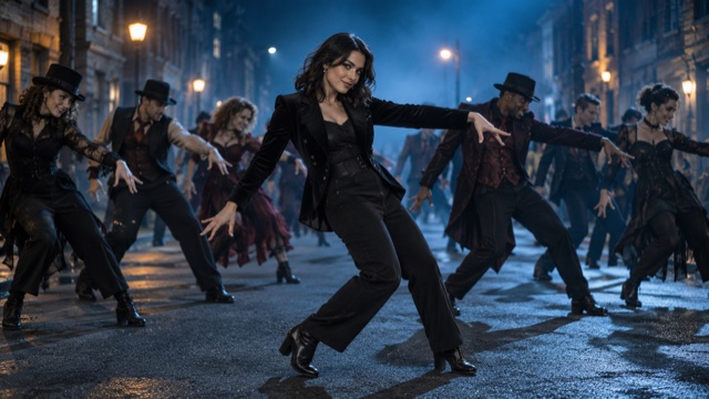 Gothic Woman Leading A Night Street Dance