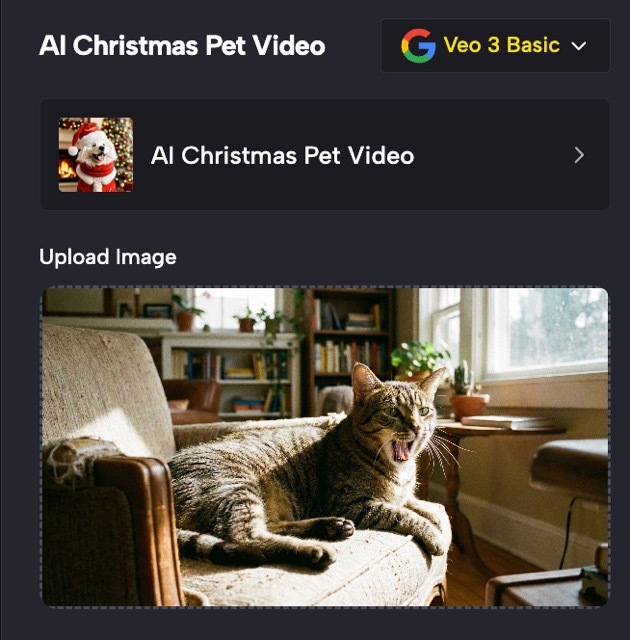 Upload Your Pet Photo for AI Christmas Pet Video