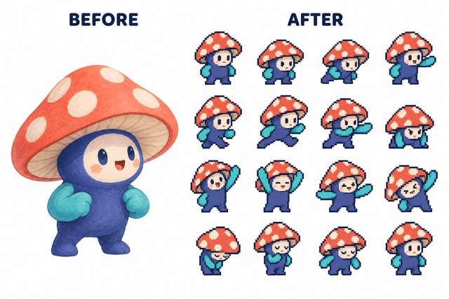 Review a Consistent 2D pixel art character sheet